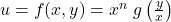 u=f(x,y)=x^n\;g\left(\frac yx\right)\;\;