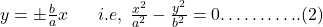 y=\pm\frac bax\;\;\;\;\;\;i.e,\;\frac{x^2}{a^2}-\frac{y^2}{b^2}=0………..(2)