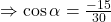 \Rightarrow\cos\alpha=\frac{-15}{30}