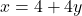 x=4+4y